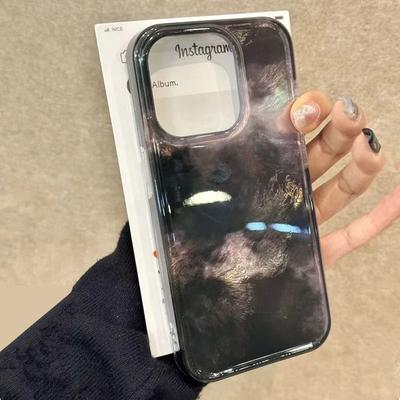 Luxuriöse Schwarz-Grau-Verlauf Handyhülle für IPhone 16 15 14 13 12 11 Pro Max XS X XR 7 8 Plus SE2 Zinnfolien-Textur Hartes Rückteil
