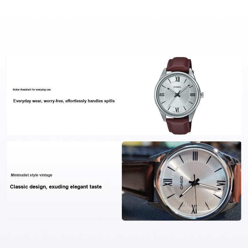 Casio Standard Series Simple Retro Small Round Watch Business Fashion Quartz Movement Leather Strap Men watches Silver MTP-V005L-7B5
