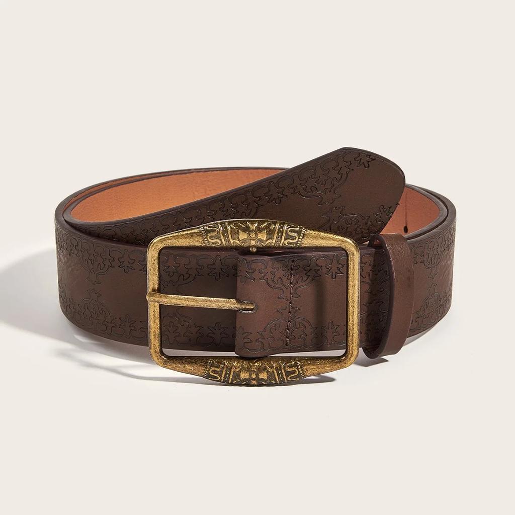 Retro Pattern Print Belts Women Pu Leather Designer Buckle Pin Waist Belt Vintage All-Match Waistband Accessories