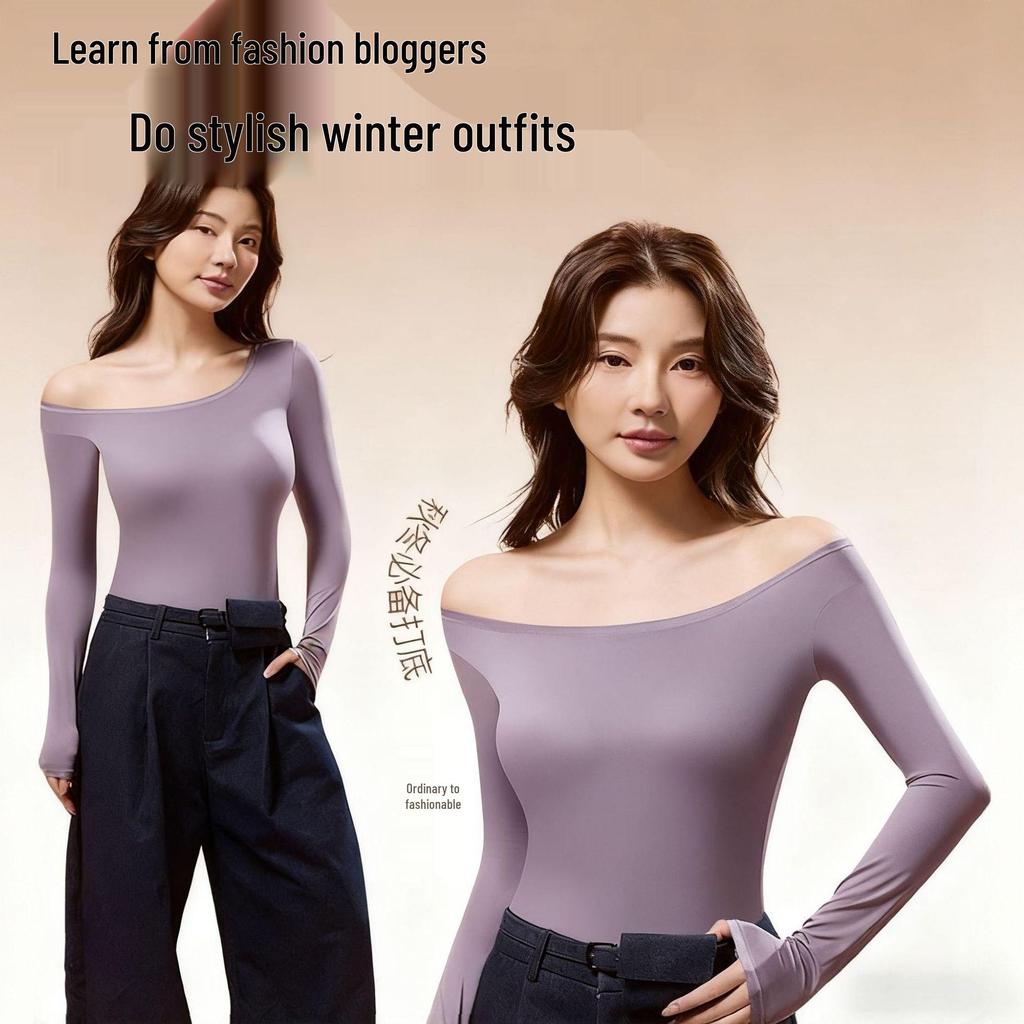 Fixed Cup 5.0 Ultra-Thin Seamless Warm Women's Underwear Set with Built-In Bra, Base Layer for Autumn.