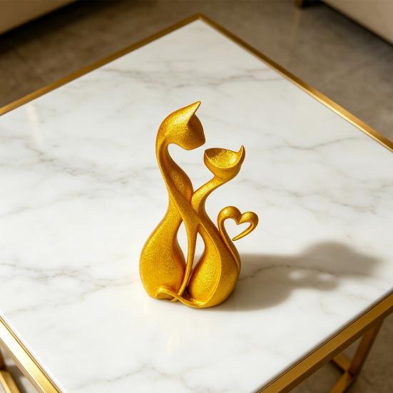3D Printed Couple Cat Sculpture, Abstract Double Cat Figurine, Minimalist Modern Cat Decoration for Table, Aesthetic Gift for Cat Lovers
