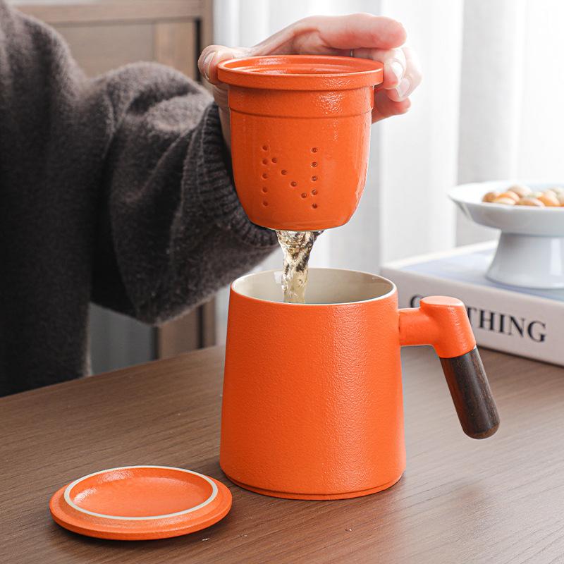 Coarse Pottery Tea Separation High-end Mug Gift Ceramic Water Cup with Lid Filter Tea Can Gift Box Set