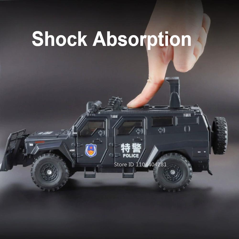 1:24 Military Disperse Explosion Proof Car Model Toy Diecast Alloy Armored Cars Door Opened Sound Light Vehice Boy Birthday Gift