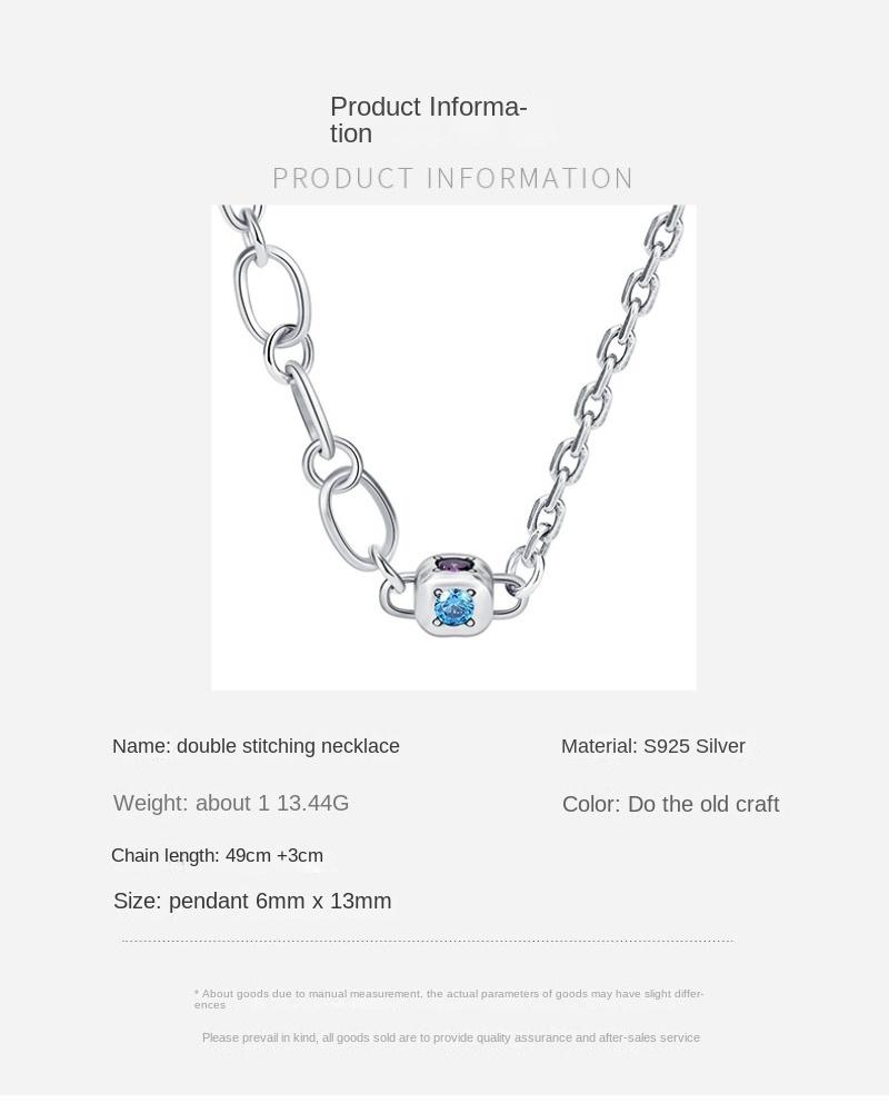 S925 Sterling Silver Retro One Colored Zirconium Dice Double-layer Splicing Chain Necklace Women's Niche Design Sense Advanced Cold Wind