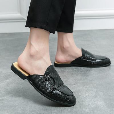 Fashion Black Half Shoes for Men Glossy Mules Slippers Leather Shoes Casual Shoes Men Fashion Social Masculino Mocassin Homme Chaussure