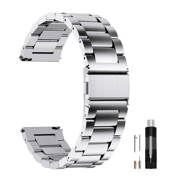 [Fullmosa] Watch Band 24mm Stainless Steel Replacement Strap with Adjustment Tool – Silver 24mm