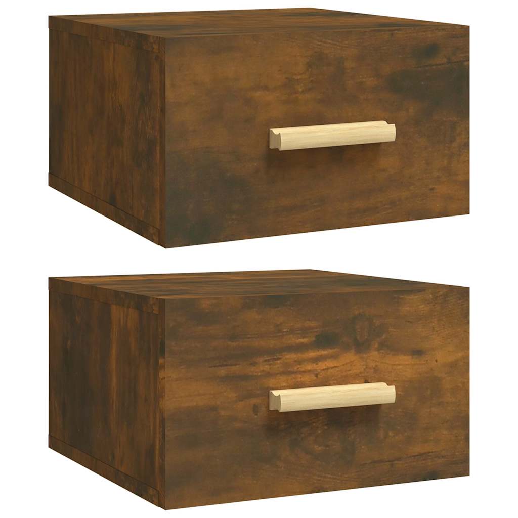 Wall Mounted Nightstands Set of 2 Smoked Oak 35 x 35 x 20 cm