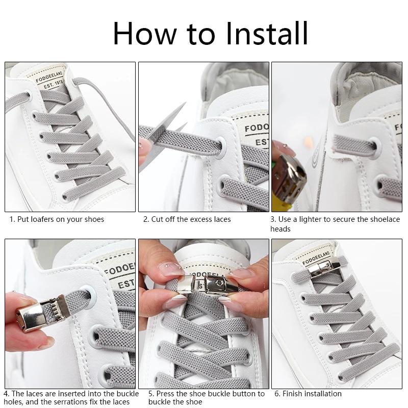 1/2Pair 8MM Flat No Tie Shoelaces Elastic Shoelace Metal Buckle Shoelaces Without Ties Sneakers Children Laces Shoe Accessories