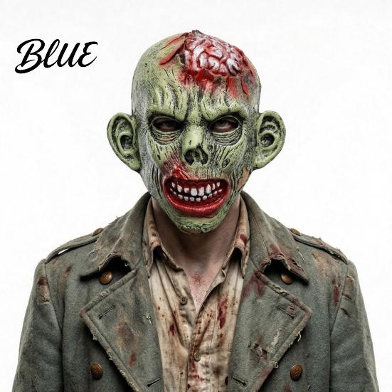 Realistic Blood Masque Halloween Green Zombie Mask Full Face Mask with Simulated Damaged Flesh And Texture for Scary Party Cosplay Props Creepy