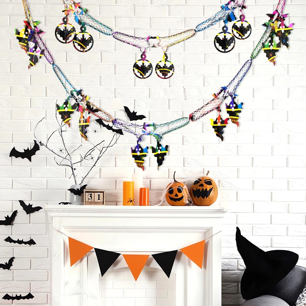 Cheerful Halloween Themed Hanging Decorations With Colorful Pumpkin Ghost Bat And Spider Designs