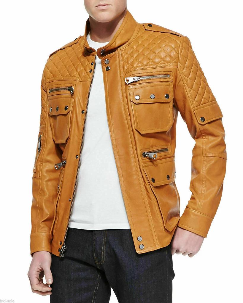 Men's BROWN Jacket Genuine Lambskin Leather Biker Motorcycle Handmade Casual Stylish