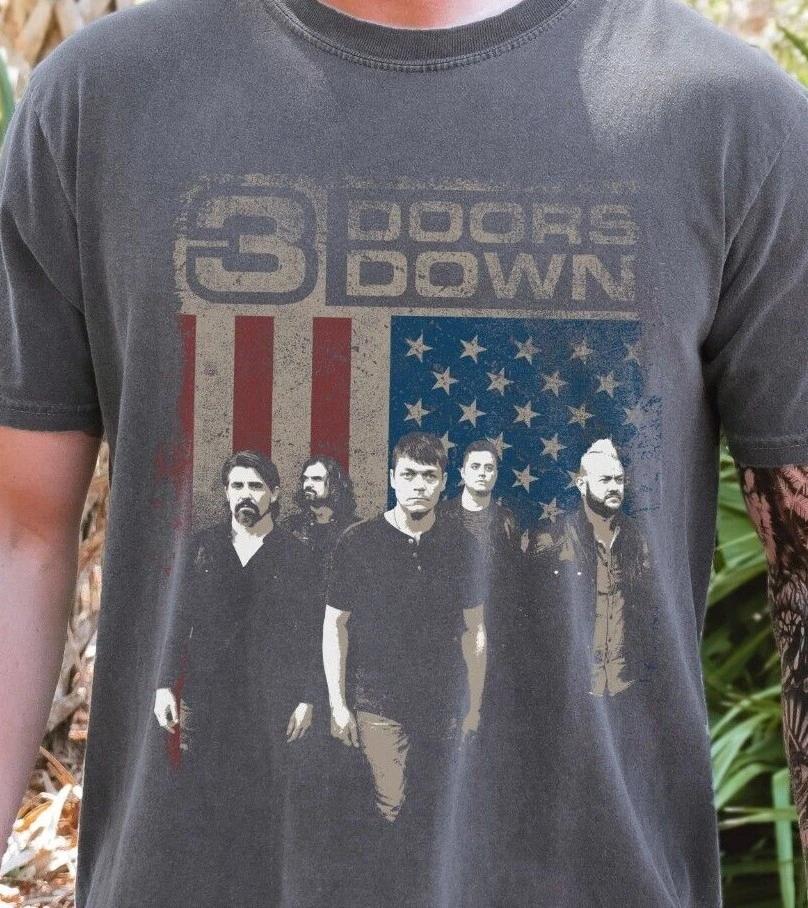

3 Doors Down T-Shirt American Rock Band on Vintage Black Comfort Colors 1717 Tee 4XL