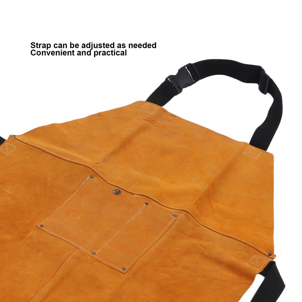 Welding Protective Apron Flame Retardant Wear Resistant Strap Adjustment Leather Work Protective Clothing with Pocket