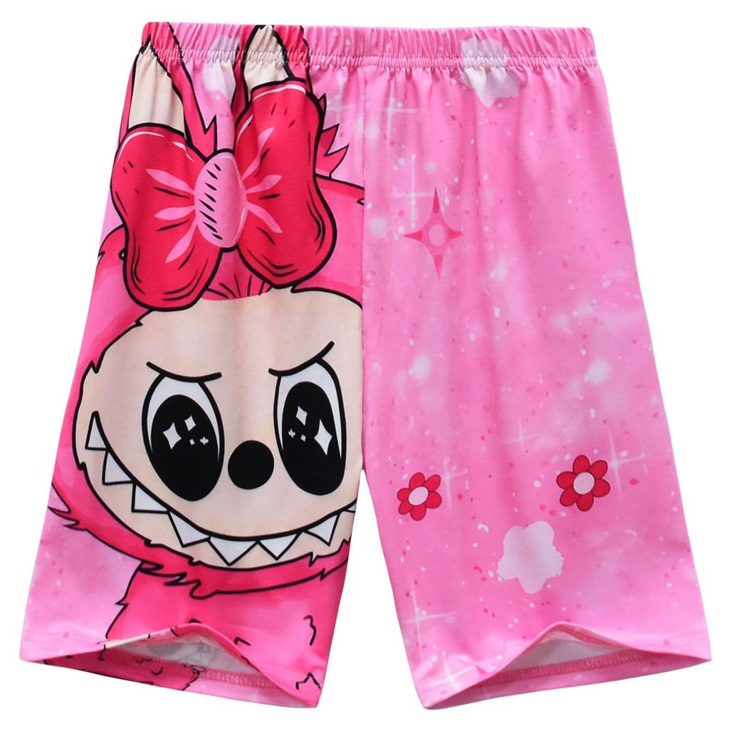 Kids Boys Girls Anime Cartoon Labubu Print Casual Short Sleeves T-shirt Shorts Clothes Set