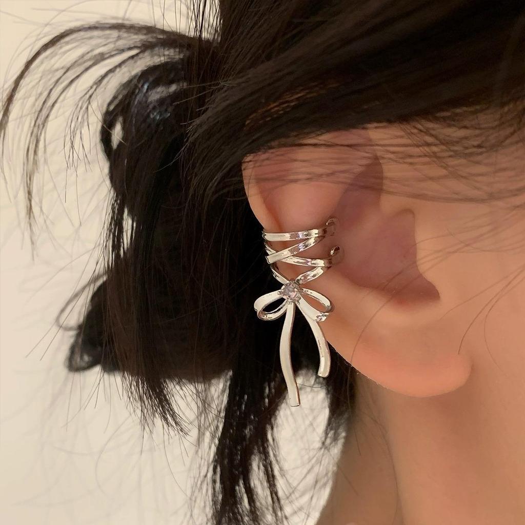 Ribbon Aesthetics: Ballet Style Ear Cuff/Bow Earring for Women