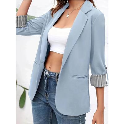 Solid Lapel Blazer, Elegant Open Front Work Office Outerwear, Women's Clothing