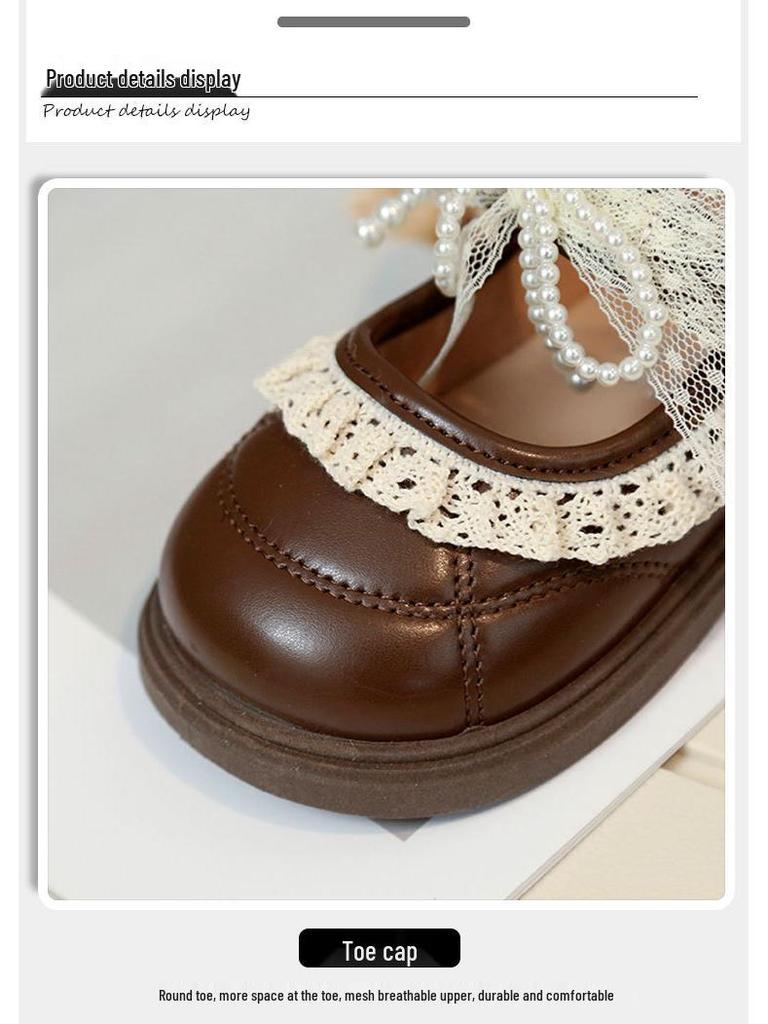 Girls' Lace Bow Leather Shoes - Spring & Autumn Korean Style Princess Performance Shoes with Pearls
