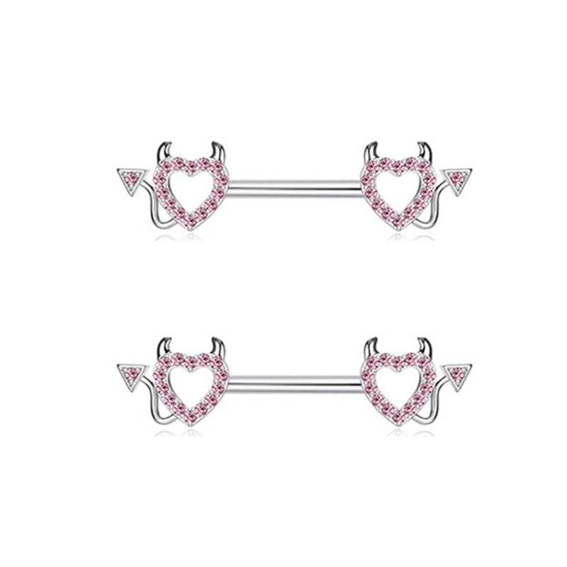 14pcs/Pack Elegant Nipple Bars and Rings Set Elegant Silver Pink Cubic Zirconia Nipple Rings for Trendy Women