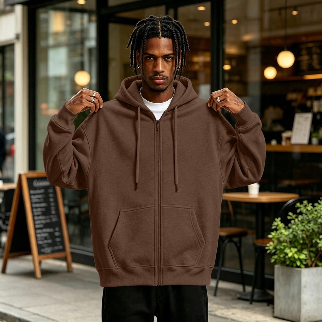 Men's Lined Zip Up Hoodie, Loose Fit Casual Pullover Sweatshirt with Hood