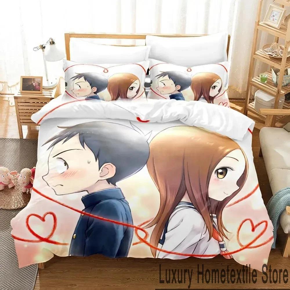 Anime Teasing Master Takagi-san Bedding Set 3D Duvet Cover Bed Set Quilt Cover Pillowcase Comforter King Queen Size Boys Adult