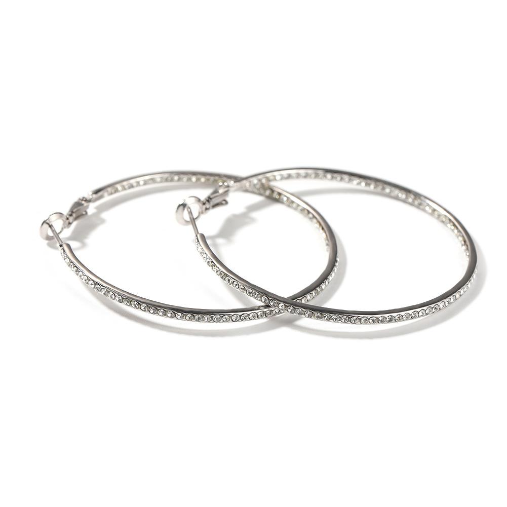 Hip-hop Ancient Cute Hoop Earrings Alloy Crystal Diamond-encrusted Silver Geometric Ladies YYN Hot Sale