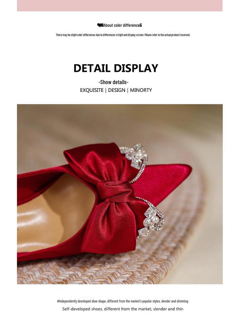 2023 Bridal High Heels: Pointed Toe Xiu He Suit, Comfortable for Pregnant Women, Chinese Wedding Shoes