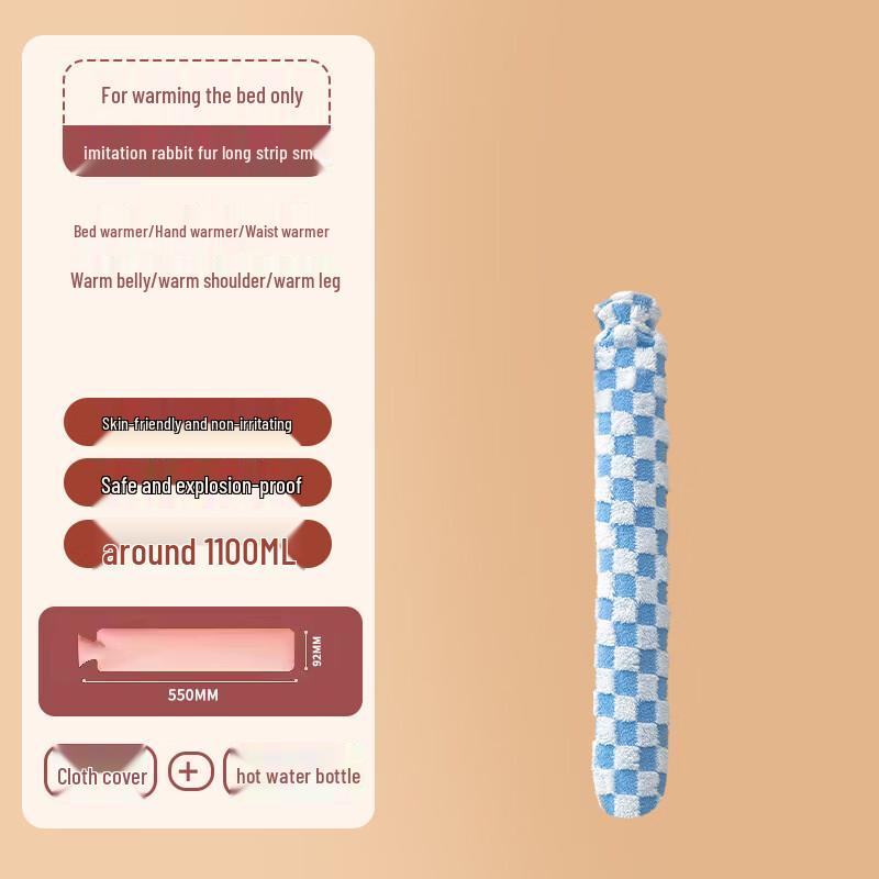 

Blue & White Plaid Faux Rabbit Fur Long Hot Water Bottle