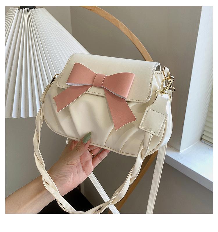 Women's Solid Bowknot Pleated Crossbody Bag - New 2023 Retro Fashion with Twist Strap