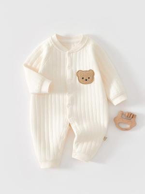 Three-Layer Quilted Cotton Newborn Baby Romper Pajamas - Warm Autumn/Winter Homewear Crawling Suit