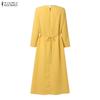 ZANZEA Women Casual Round Neck 3/4 Sleeve Loose Dress