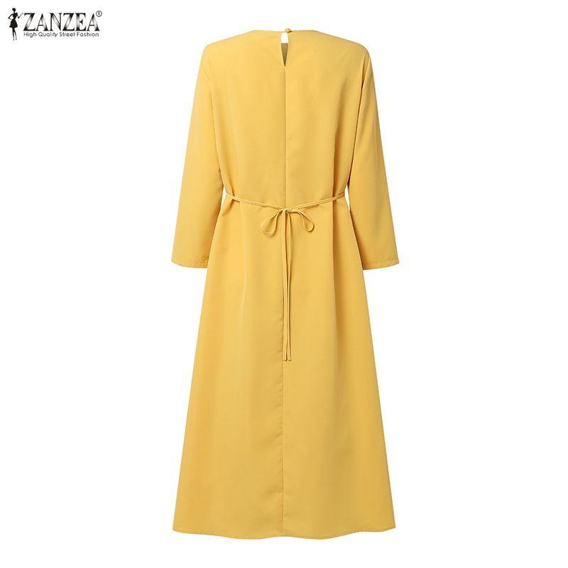 ZANZEA Women Casual Round Neck 3/4 Sleeve Loose Dress