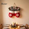 Snowflake Pattern Holiday Wreath Christmas Mitten/Stocking Wreath, Decorative Artificial with Berries Pine Cones, Garland for Wall Branches,