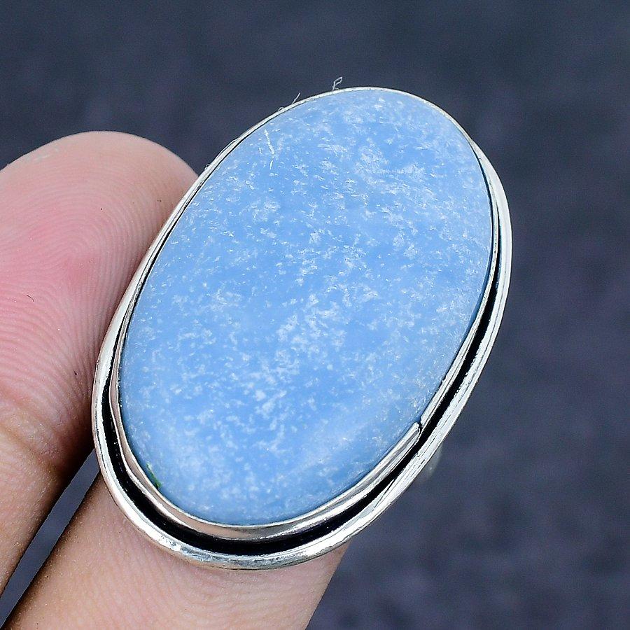 Natural Angelite Stone Gemstone 925 Sterling Silver Jewelry Ring Size 9 ETC-13524