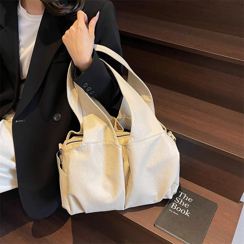 Große Tragetasche Damen Retro Unifarben Pendler Umhängetasche