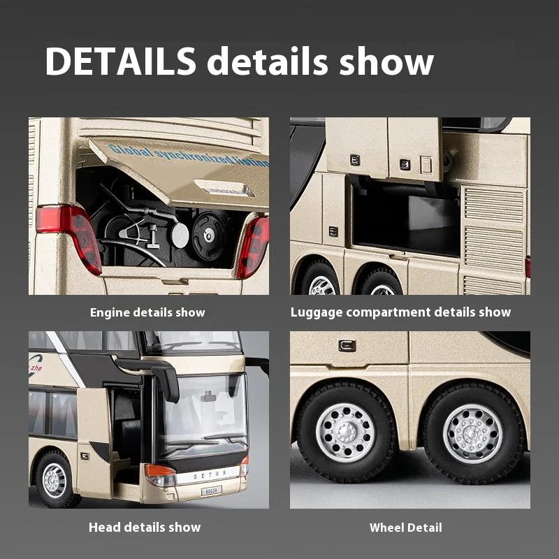 1:30 Business Long Distance Double Decker Bus Alloy Die Cast Metal Model Bus Children's Educational Simulation Toy Holiday Gifts