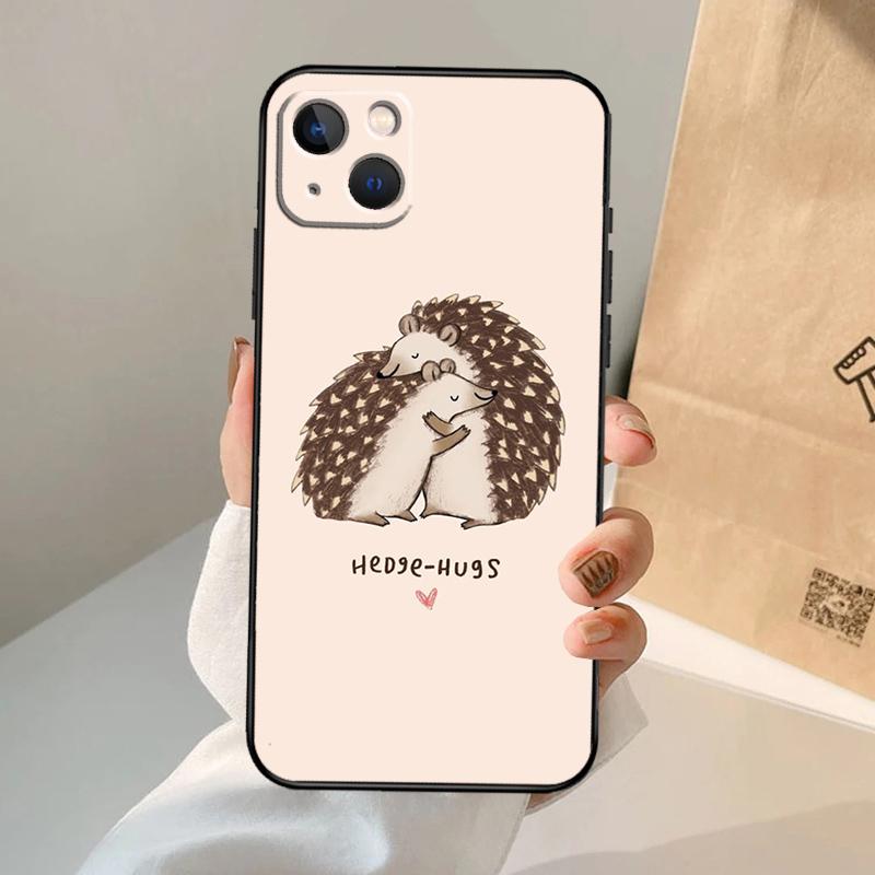 Kawaii Hedgehog Heart Cute Phone Case For iPhone 17 Air 16 15 13 11 12 14 Pro Max 13 12 mini 15 16 Plus 16e Cover Coque