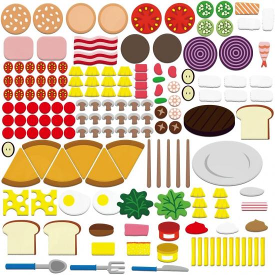 

BEUNITONE 130 шт. Фетровые фрукты и овощи Обучающие элементы Моя тарелка Предварительно вырезанные Фланелевые фетровые фигурки Дошкольные Очень голодный Предварительно вырезанные элементы для