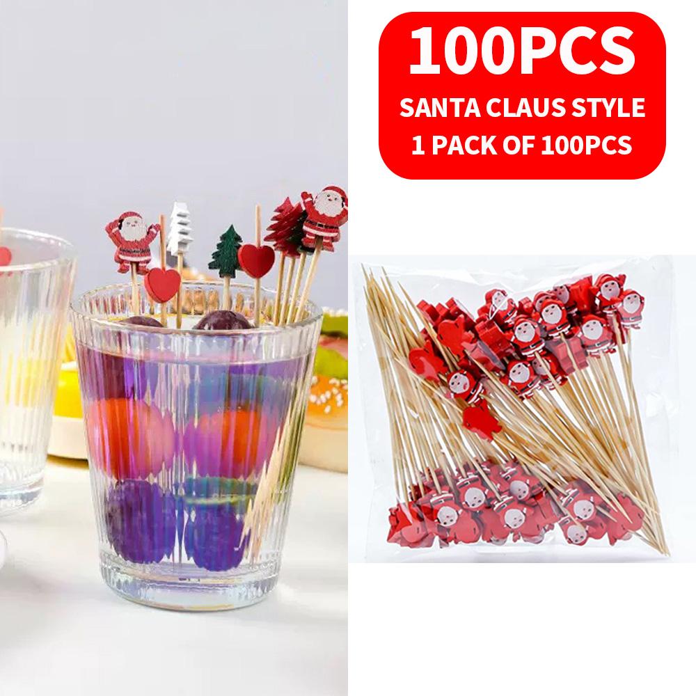 200/100/50 PCS fruit toothpick bamboo stick - disposable fruit fork Dim sum sushi cocktail stick - suitable for Christmas, parti