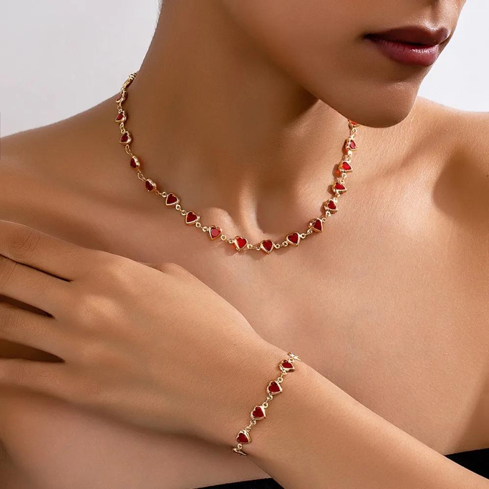 Bohemia Retro Multicolor Crystal Heart Beaded Bracelet for Women Charm Fashion Summer Beach Choker Jewelry Set Gift Accessories
