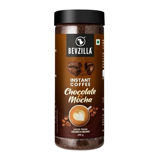 Bevzilla Chocolate & Mocha (Choco-Mocha) Instant Coffee Powder Jar – 200g |Arabica Beans with Chocolaty Twist|Perfect for Espresso, Latte