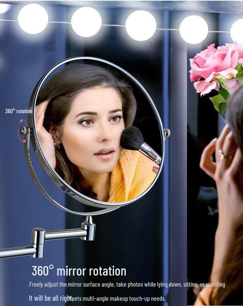 Double-Sided Telescopic Wall-Mounted Magnifying Makeup Mirror, No-Drill Installation