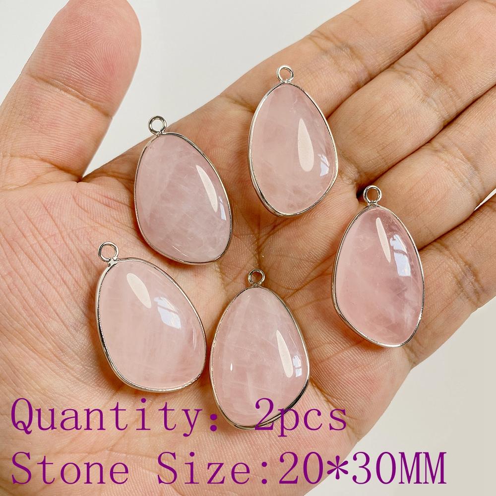 2pcs Natural Rose Pink Crystal Quartz Stone Pendant Conector Charm For Handmade Women Necklace Bracelet Earring Jewelry Making