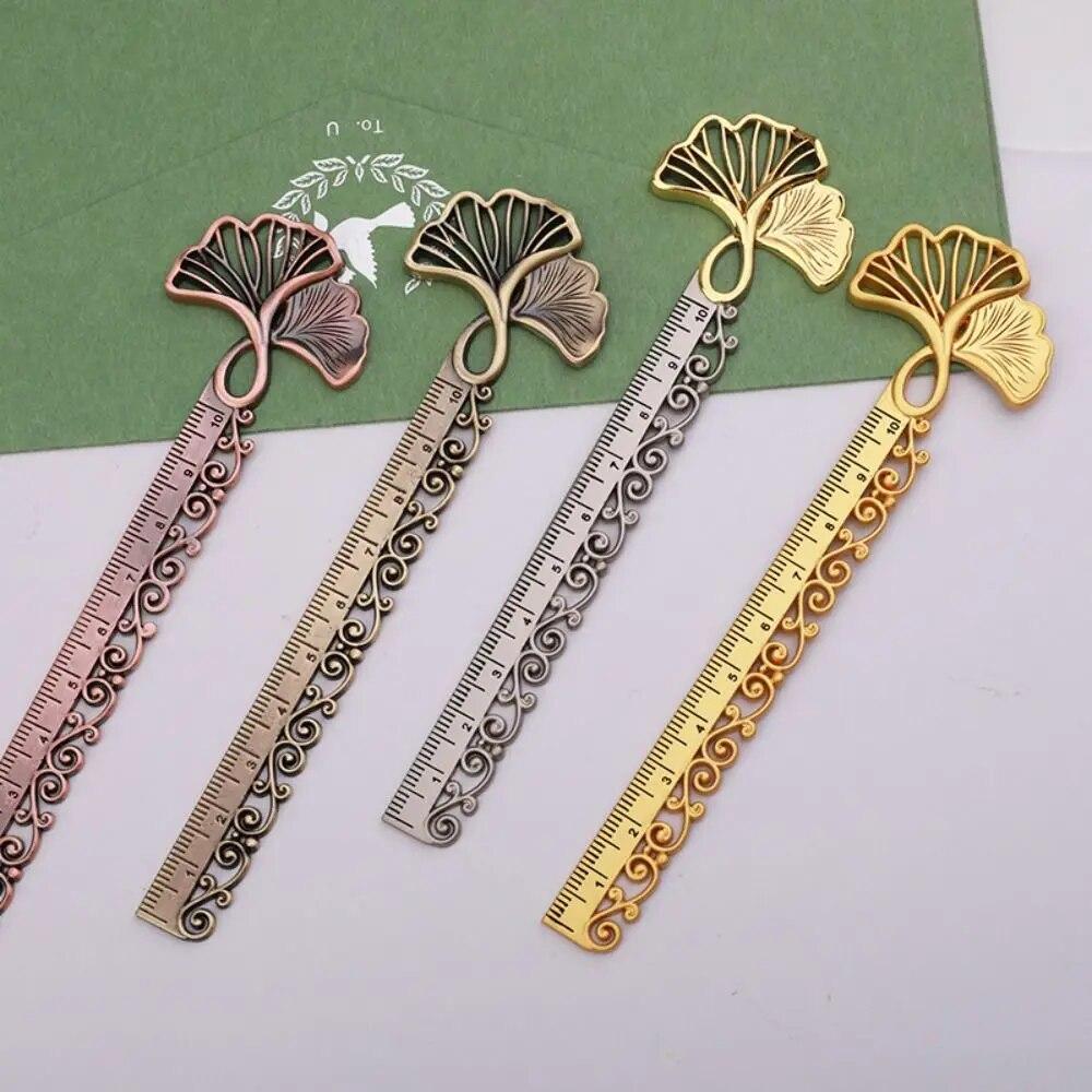 1Pc Vintage Metal Hollowed Butterfly Ginkgo Fine Carving Ruler Measuring Tool Multi-functional Straight Ruler Bookmark School Supply