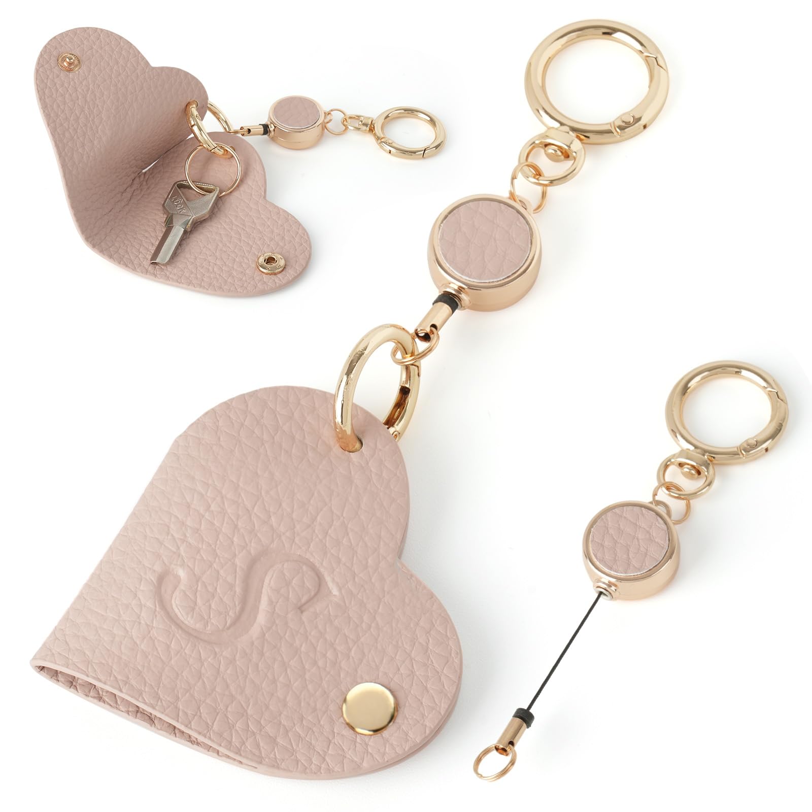 [SIMER] Брелок-сердечко, Брелок-рулетка, Ремешок-рулетка, Брелок-рулетка, Кольцо для ключей, Обмотка, Милая кожа, С тиснением инициалов, Растягивающийся, Прочный, Маленький, Стильный,