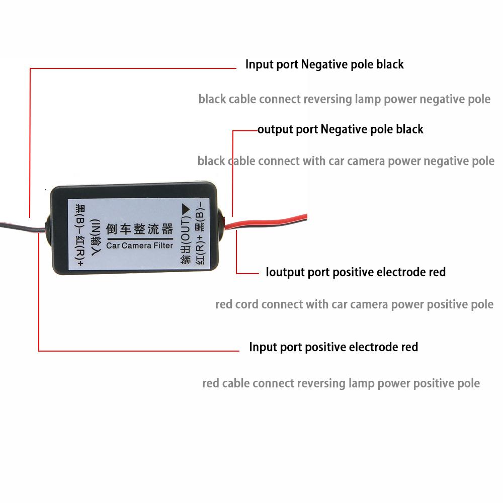 12V DC Power Relay Capacitor Filter Rectifier for Car Rear View Backup Camera Auto Car Eliminate Interference Car Cam Connector