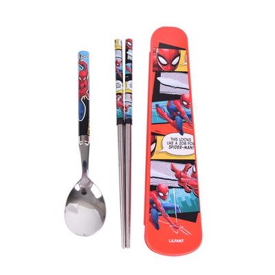 Lilpang Marble Lightweight Space Efficient Vacuum Spoon Slim Case Set MV7220, Mixed Colors, Case+spoon+chopsticks, 1 Set, Korean Popular Tableware