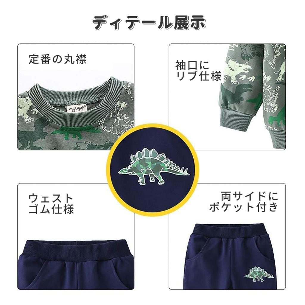 Volunboy Long Sleeve Sweatshirt Set with Dinosaur Cute Casual Outfit for Sports and Sizes Size Boys' Set, 2-Piece Print, Loungewear, 90-130cm