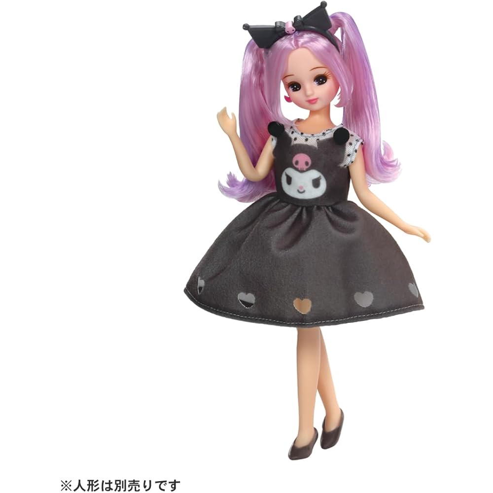 Takara Tomy Licca-chan Dress My Choice Sanrio Characters Outfit with Headband Kuromi Toy for Ages 3 and Up