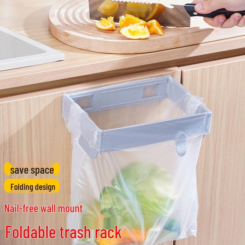 Wall-Mounted Foldable Trash Can & Storage Rack for Kitchen/Bathroom