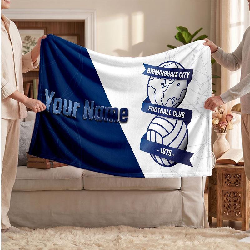 BIRMINGHAM CITY Gepersonaliseerd Fleece Dekentje Met Voetbal Logo, Aangepaste Naam Tekst Zacht Warm Huis Plaid